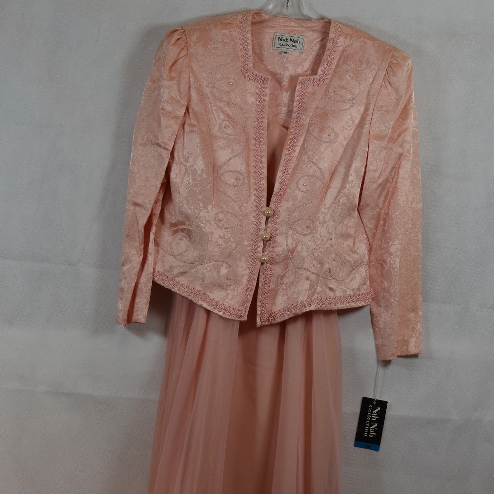 Coral Pink/Peach Jacket/Dress Pearl Beads/Embellished  Sz 16 by Nah Nah NWT